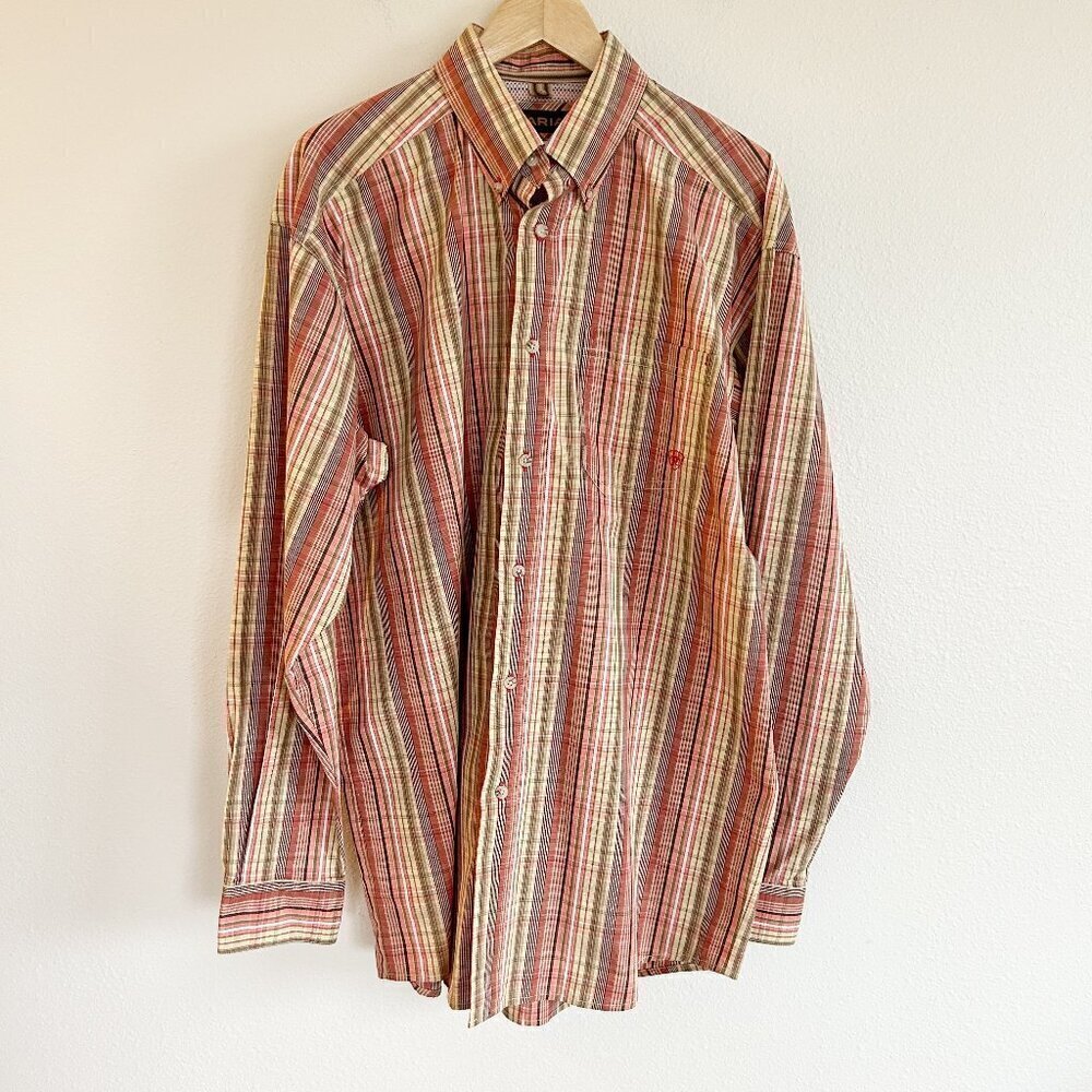 Ariat Collins Paid Button Down Shirt Long Sleeve Performance - Picture 1 of 8